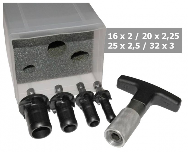 Kalibrierer/Entgrater Set für Verbundrohr 16x2, 20x2,25, 25x2,5, 32x3